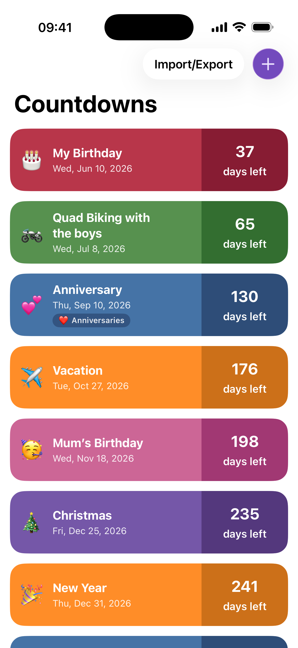 Countdown app screenshot